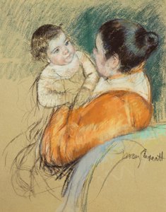 青い瞳の子供を抱えるルイーズの母