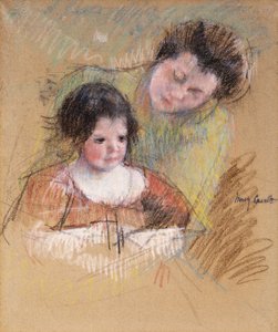 マーゴットの肩に寄りかかるレーヌ、 作： Mary Cassatt