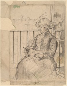 犬を抱いたバルコニーのスーザン［長方形］ 1883年頃 作： Mary Cassatt