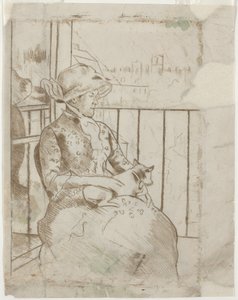犬を抱くバルコニーのスーザン[裏面]、c。 1883年。 作： Mary Cassatt
