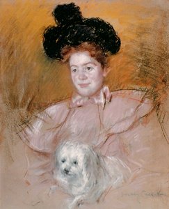 犬を抱いた女性（紙にパステル）