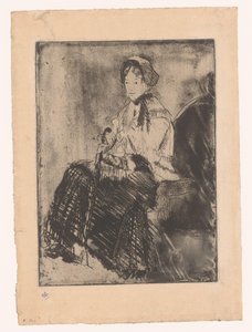 傘を持って座っている女性 傘 作： Mary Cassatt
