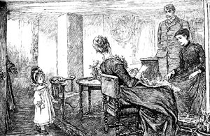 叔父と叔母に見守られている小さな女の子。 作： Mary Ellen Edwards