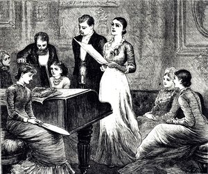 音楽の夕べを描いたエングレーヴィング。メアリー・エレン・エドワーズ（1838-1934）は、イギリスの画家であり、児童書の挿絵画家でもあります。