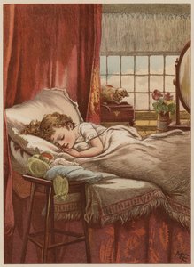 ベッドで眠っている子供（クロモリト） 作： Mary Ellen Edwards