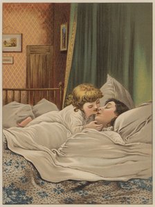 母親と一緒にベッドにいる子供（クロモリト）