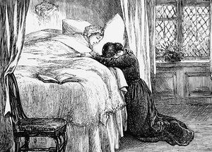 母の死に際に泣く娘を描いたイラスト 作： Mary Ellen Edwards