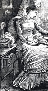 繕い物の手を休める女性 作： Mary Ellen Edwards