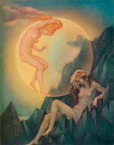 眠る大地と目覚める月、c1905 作： Evelyn De Morgan