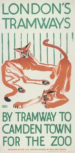 By Tramway to Camden Town for the Zoo」、ロンドン郡議会LCCトラムウェイズのポスター、1924年 作： Mary I Wright