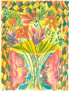 顔と花、2015年（リトグラフ） 作： Mary Kuper