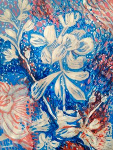 雨と日差しの中で花 作： Mary Smith