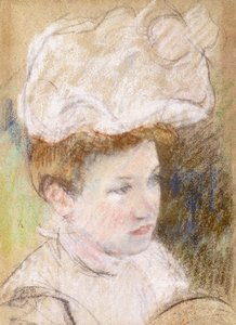 ピンクのふわふわ帽子のレオンティン、1898 作： Mary Cassatt