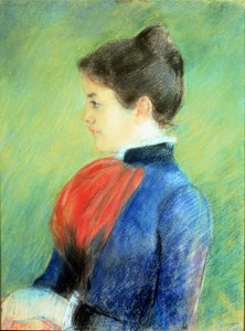 ジャボを着た女性のプロフィール（紙にパステル） 作： Mary Stevenson Cassatt