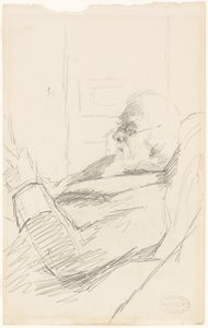 読書する画家の父 1883年頃（黒鉛、象牙織物紙） 作： Mary Stevenson Cassatt