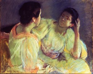 会話、c.1896（キャンバスに置かれた紙にパステル）
