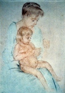 裸の小さな子供を膝の上に抱え、爪を手入れしている女性、c1904。 パステル。 メアリー・カサット (1844-1926) 1866 年から主にフランスに住んでいたアメリカの画家および版画家。 国内の母子