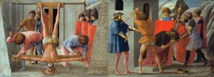 イタリア語  Masaccio crocefissione di san pietro e martirio di san giovanni Battista 使徒ペトロの磔刑と洗礼者ヨハネの斬首刑