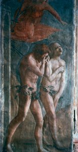 楽園から追放されたアダムとイヴ」、細部、修復前、c1427   作： Masaccio Tommaso