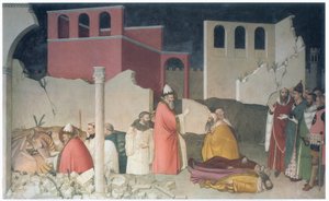 教皇聖シルヴェスターの奇跡、サン・シルヴェストロ礼拝堂、1337年頃（フレスコ画） 作： Maso di Banco