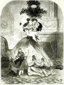 1865年のイラスト入りロンドンニュースの「ヤドリギの下」（彫刻） 作： Mason Jackson