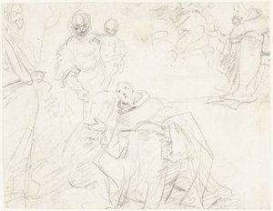 修道士とマドンナのための習作 作： Massimo Stanzione (circle of)