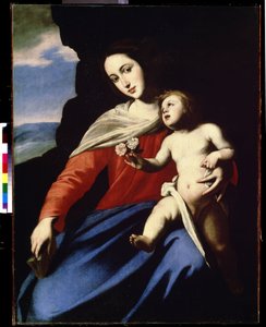 聖母子 (Virgin and Child)。 Massimo Stanzione による絵画 (1585 年頃 - 1658 年頃)。 キャンバスに油彩 作： Massimo Stanzione
