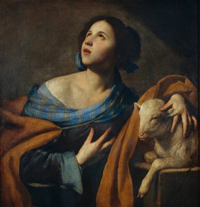 Sainte Agnes (Agnes de Rome, 290-303) - Massimo Stanzione 作 (vers 1585-vers 1658) - 1635-1640 - キャンバスに油彩 - 83.5x75 - Museu Nacional d