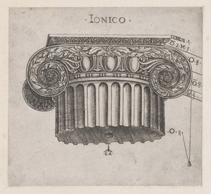 Speculum Romanae Magnificentiae：1537年頃に作られたイオニア式の大文字。 作： Master GA