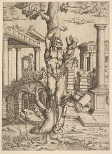 マン・アゲインスト・ア・ツリー、カリフォルニア州。 1543-44。 作： Master IQV