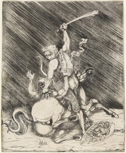 ヘラクレスとカクス、c.1505-1520（ドライポイントマナーエッチング） 作： Master of 1515