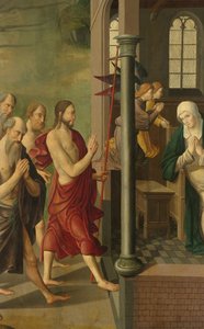 医師との論争を伴う祭壇画のパネル、裏面にはキリストの母への出現 作： Master of Alkmaar (attributed to)