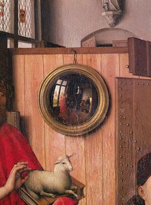 洗礼者ヨハネと寄贈者、ハインリッヒフォンワール、ワール祭壇画、鏡の詳細、c.1438（36923も参照）
