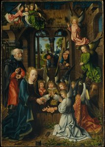 キリストの子供への崇拝、1500年頃（オーク材のパネルに油彩） 作： Master of Frankfurt
