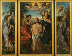 キリストの洗礼のトリプティク - フランクフルトのマスター (1460-ca. 1533) - c. 1510 - 木に油彩 - 169x213,5 - バルセロナ国立カタルーニャ美術館 作： Master of Frankfurt
