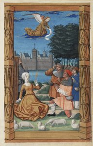 羊飼いへの受胎告知、時間の書、c.1485から 作： Master of Guillaume Lambert
