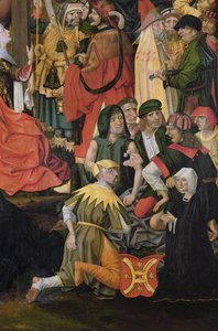 キリストの服のためにたくさんの絵を描いている兵士、はりつけの詳細、1500年頃（148971と150815を参照）