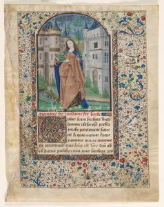 時間の本からの葉: St. Barbara 2 of 2 Excised Leaves, c. 1465年。 作： Master of Jacques de Luxembourg