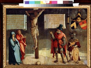 ドナーとのはりつけ。 ドナーとのはりつけ。 メスキルヒの巨匠（1500～1543年頃）による絵画。 木に油彩。 ドイツ・ルネサンス美術。 美術館、プーシキン、モスクワ