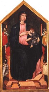 聖人のいるマドンナと子供（パネルにテンペラ 作： Master of San Gaggio