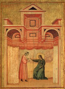 聖セシリアと彼女の人生の物語 詳細洗礼を受けるように夫ヴァレリアヌスを説得する聖セシリア - 祭壇画、1290年から1320年頃 作： Master of St. Cecilia