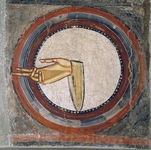 神の手 (Sant Climent de Tauell から) - Tahull のマスター (Sant Climent de Tauell のマスター) (12 世紀に活動) - 12 世紀 - フレスコ画 - 95x100 - Museu Nacional d