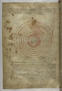 Egerton MS 943 f.2v Inferno: 地獄の球体の円形図、Dante Alghieri 作「Divina Commedia ( The Divine Comedy )」より (ベラムにインクとカラー)
