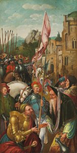 祭壇画の翼：アブラハムとメルキゼデクの出会い 作： Master of the Antwerp Adoration