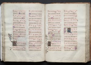 ゴータ・ミサ典書: Fol. 62r、テキスト、c。 1375年。 作： Master of the Boqueteaux