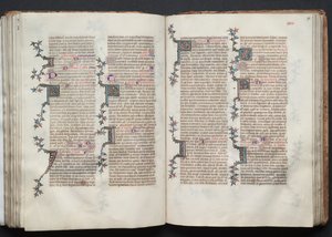 ゴータ・ミサ典書: Fol. 90r、テキスト、c。 1375年。 作： Master of the Boqueteaux