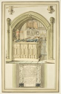 ブリストル大聖堂にある1170年没のロバート・フィッツハーディングの墓、1799年頃（水彩・紙