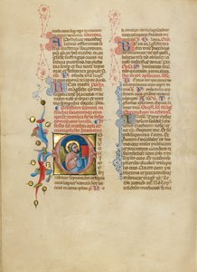 頭文字O：福音書を掲げる聖マタイの天使 作： Master of the Brussels Initials