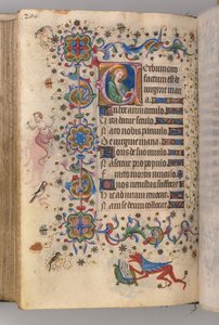チャールズザノーブル、ナヴァール王1361-1425の時間：fol。 102v、テキスト、c。 1405年。 作： Master of the Brussels Initials and Associates
