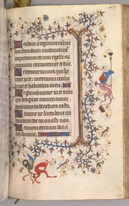 1361年から1425年までのナバラ王シャルル・ザ・ノーブルの時間：fol。 212r、テキスト、c。 1405年。 作： Master of the Brussels Initials and Associates